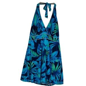 Islander Swim Dress Women's Size 18 Halter Blue Tropical Floral